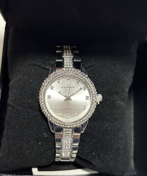 Boussivie Stainless Quartz Crystal Detailing Bezel, Face, Strap NIB Glam